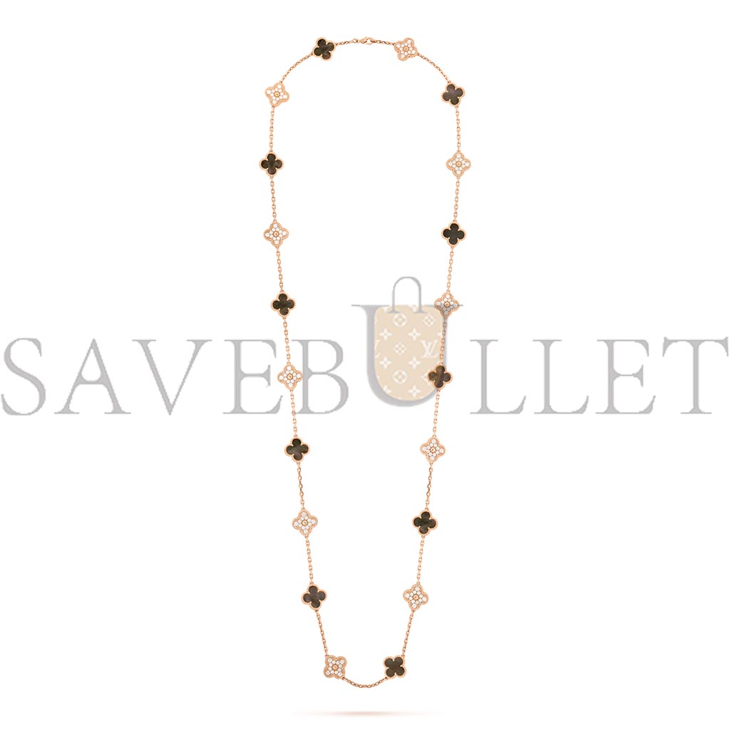 VAN CLEEF ARPELS VINTAGE ALHAMBRA LONG NECKLACE, 20 MOTIFS - ROSE GOLD, DIAMOND, MOTHER-OF-PEARL  VCARP2R000